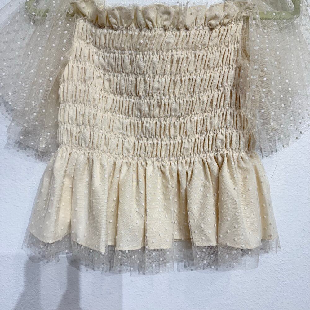 Shein Cream Off Shoulder Lace Mesh Peplum Blouse Sz 6 - Picture 4 of 9
